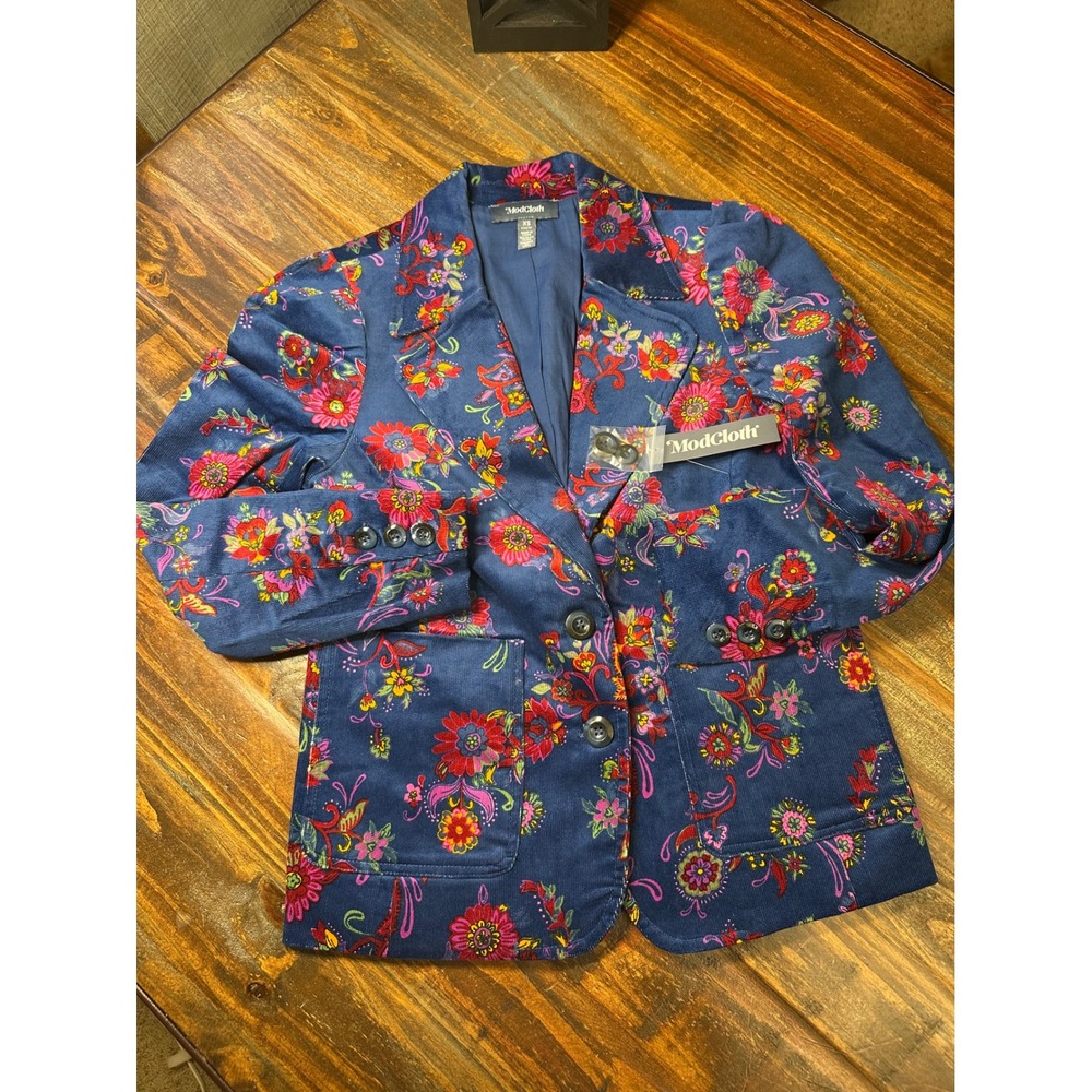 ModCloth Blazer Floral Corduroy Stretch Boho 70's Retro Cottage Jacket Sz XS NWT